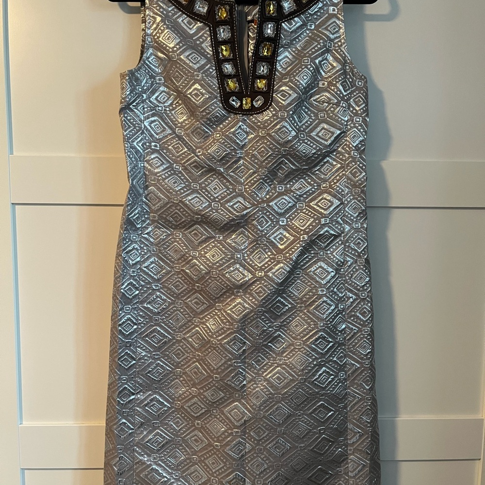 3 for $100! Tory Burch Silver Halter Sheath Mini Dress